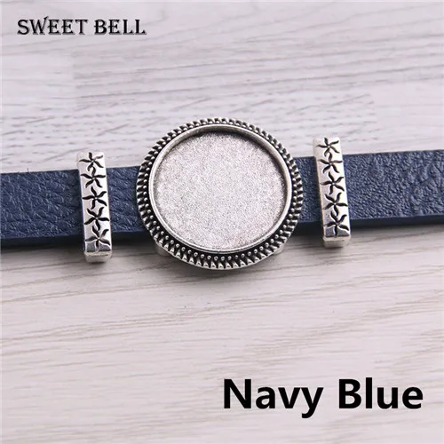 Navy Blue 5 шт., новинка, браслеты из ПУ кожи, установка основы, манжеты, Пустые лотки, мангал, подходит для 18 мм, стекло, камея, купол, кабошон, сделай сам, ювелирное изделие D6442 - Цвет: Navy Blue