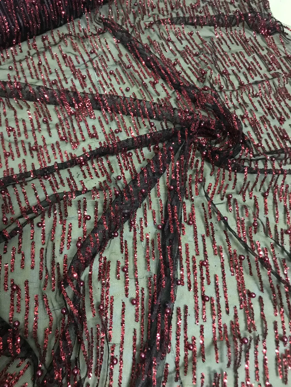 

Good looking 5yards glued glitter tulle mesh lace fabric ZH-31320 with beads for wedding