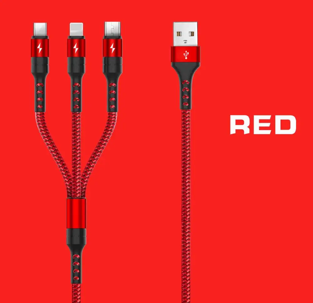 3 in 1 Red 5A супер зарядка 3 в 1 быстрое зарядное устройство USB кабель провод usb type C кабель для huawei mate 20 P20 для iPhone samsung Xiaomi - Тип штекера: 3 in 1 Red
