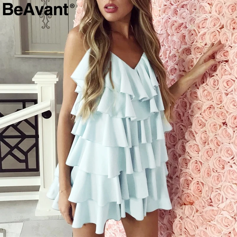 Женское многослойное платье с рюшами BeAvant шифоновое короткое на бретельках
