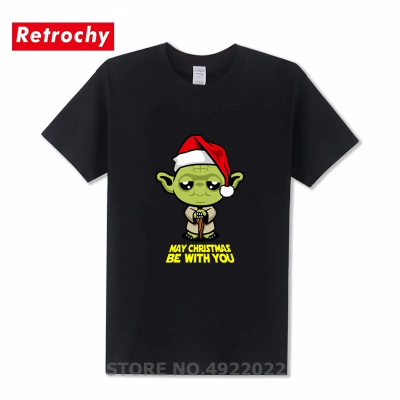 Футболка с надписью May Christmas be with you Мужская футболка Star Anime Wars Yoda хлопковые