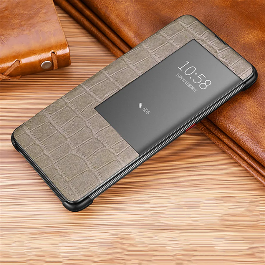 Умный флип-чехол из натуральной кожи P30pro для huawei mate 20 10 P20 Pro P30 Etui с окном для сенсорного экрана роскошный чехол с крокодиловым узором