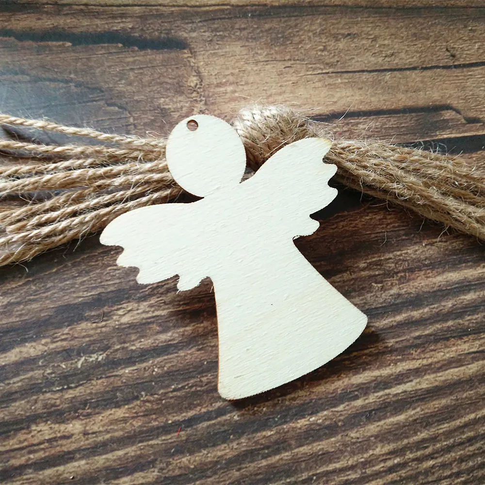 59mmx70mm Laser Cut Art Craft Wooden Blank Unfinished Angel Shape Christmas Tree Decor Tag With Holes Wedding Wood Gift Tags | Дом и сад