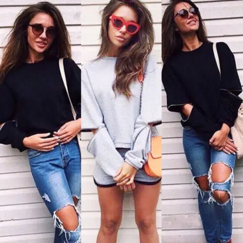 Женский хлопковый свитер с длинным рукавом серый/черный|coat jacket|long clothinglong jumper women |