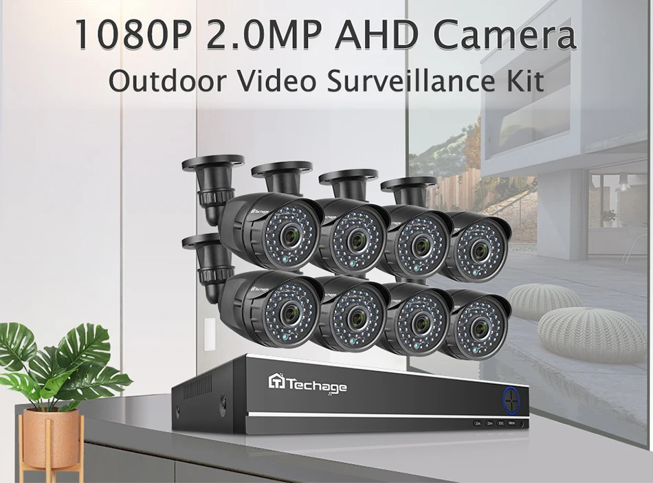 Techage 8CH 1080P HDMI AHD DVR комплект CCTV система безопасности 2MP HD IR ночное видение уличная камера видеонаблюдения комплект 2 ТБ HDD