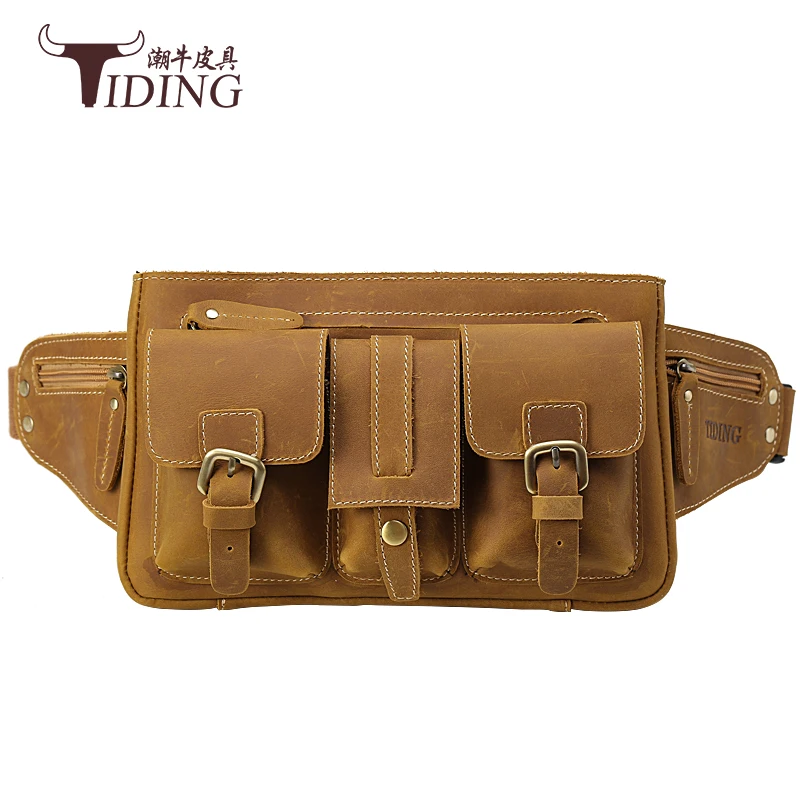 

men waist bags real leather brand new 2017 man fashion solid brown casual travel business crossbody bags male waist bag