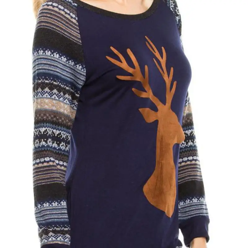 NFIVE Brand 2017 Spring New Deer Head Raglan T-shirt Long Sleeved Shirt Printing Color Warm Comfortable Shirts Free Shipping | Женская