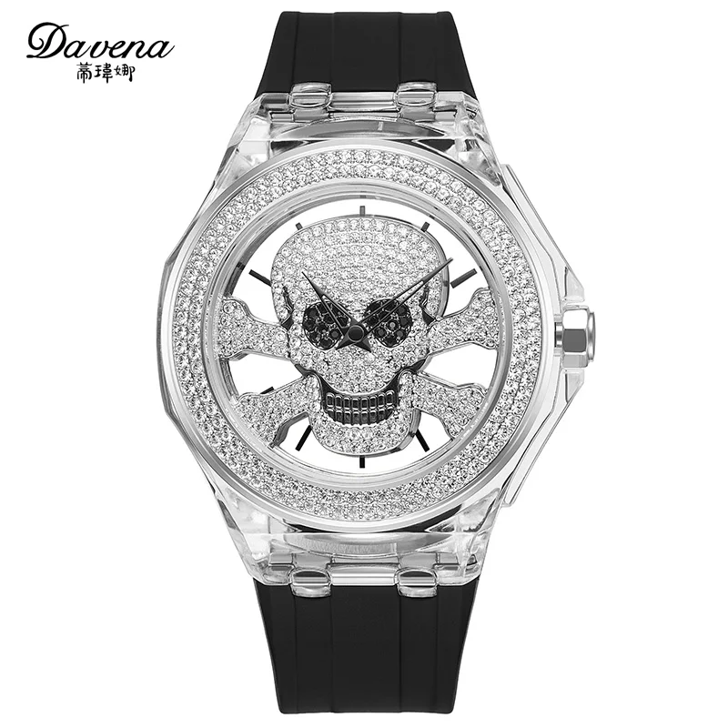 Мужские и женские часы с кристаллами черепом Davena кварцевые Miyota модный браслет