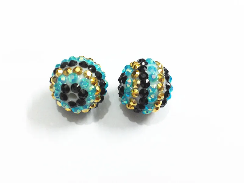 Новейшие бусины 20 мм 100 шт./лот в синюю/черную/золотую полоску из смолы со стразами