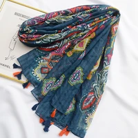 thin section scarf literary retro ethnic cashew fruit printing tassel clothing accessories cotton linen scarf