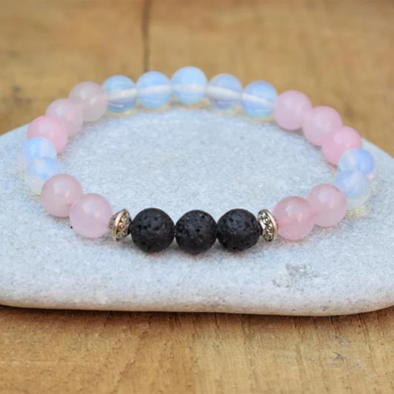Rose Quartzs Moonstone Beaded Bracelet For Women Femme Natural Lava Stone Wrist Healing Energy Pulsera Mujer | Украшения и