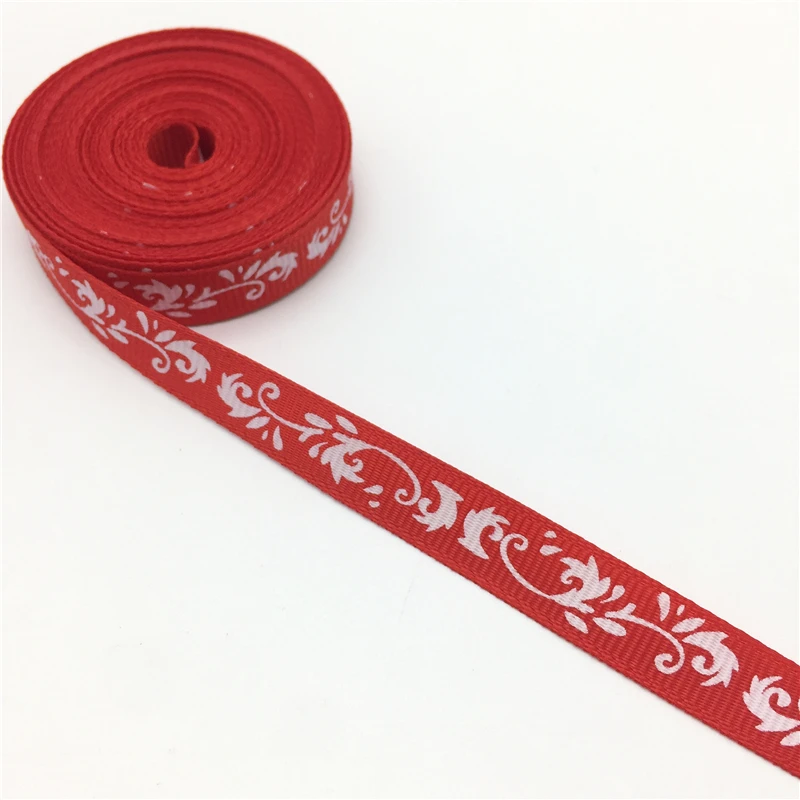 Red 5 ярдов 3/"(10 мм) напечатанный лист Grosgrain лента для пояса подарочная упаковка свадебные украшения Рождественские поставки#71-80 - Цвет: Red