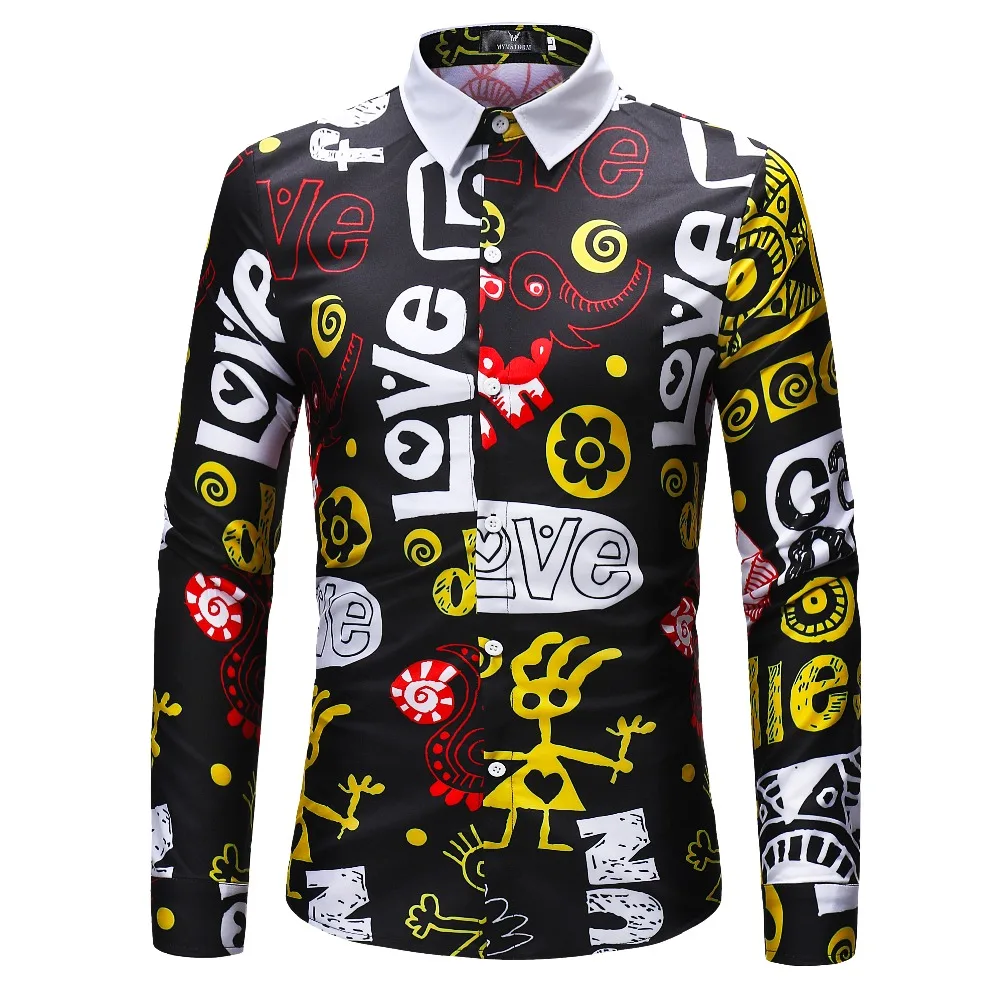 Men Flower Shirts Long Sleeve Shirts Slim Fit Men 3D Printed Shirts Spring Autumn Casual Hawaiian Shirts for Mens Clothing