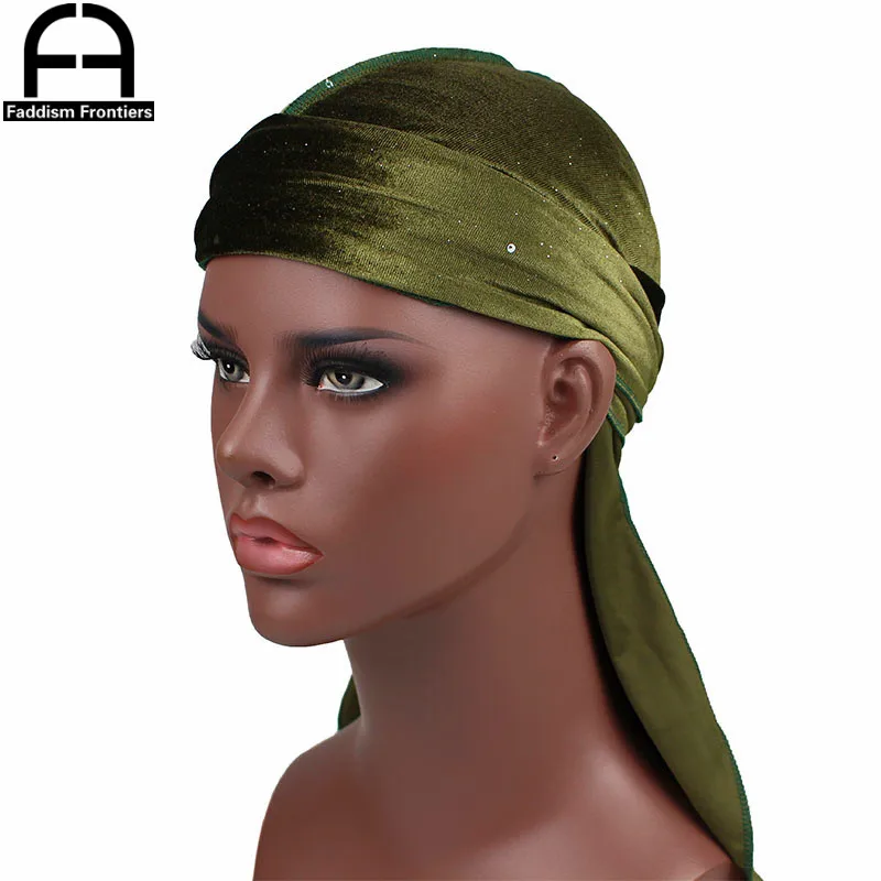 Новые роскошные для мужчин блестящие бархатные Durags Повязка На Голову Durag головной убор для байкеров шляпа аксессуары для волос