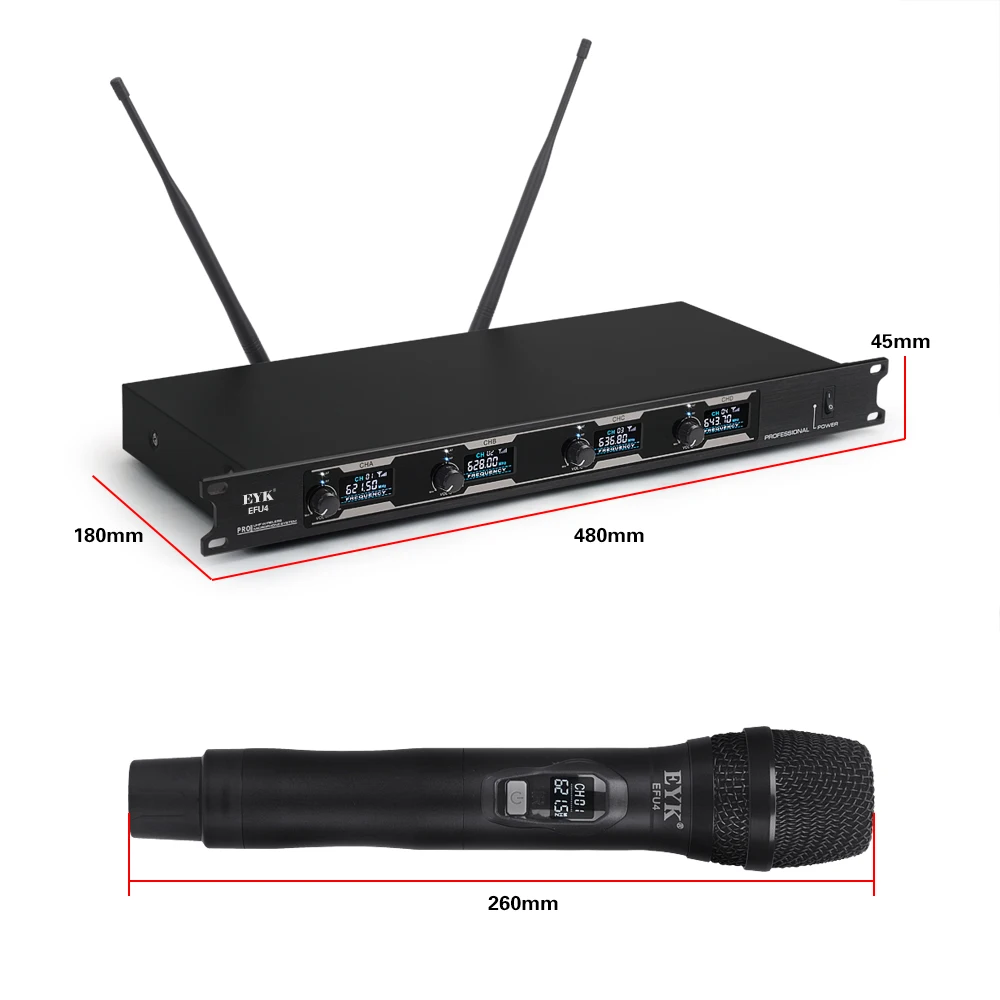 EYK EFU4 4 канала UHF беспроводной микрофон системы с металлическим материалом ручной микрофон для сцены церкви семьи вечерние караоке