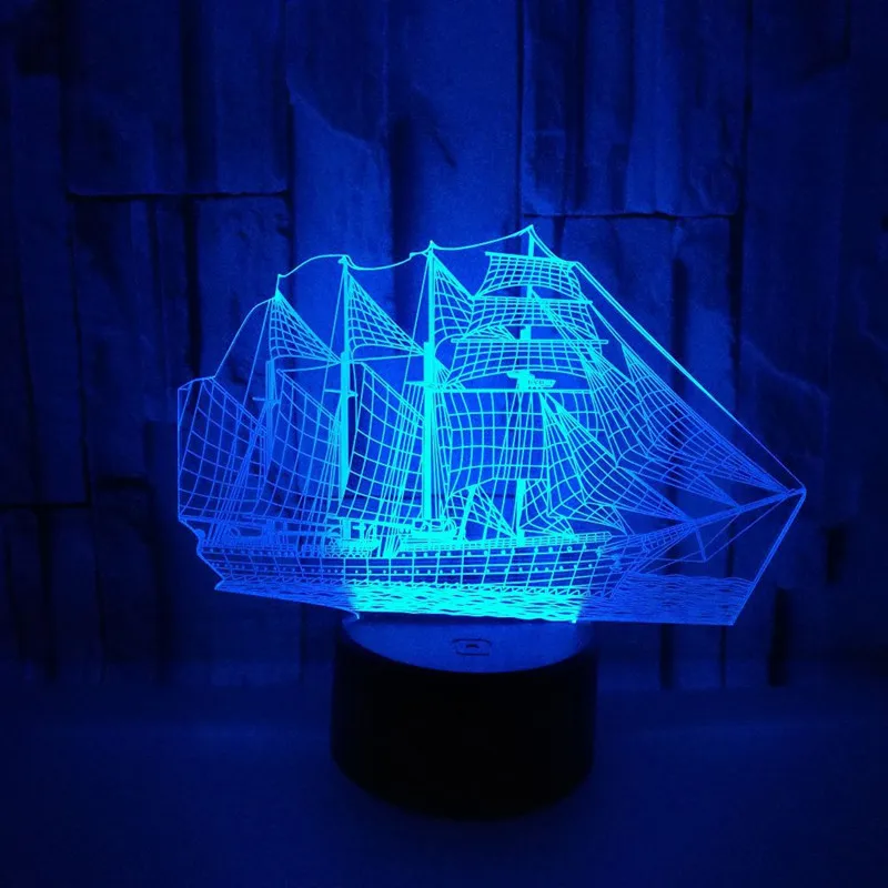 3D ночной Светильник для парусной лодки креативная светодиодная кнопка