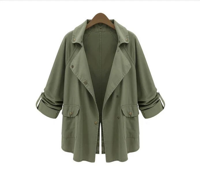Пальто женское осеннее кардиган тренчкот 2016 Повседневная Уличная мода армейский