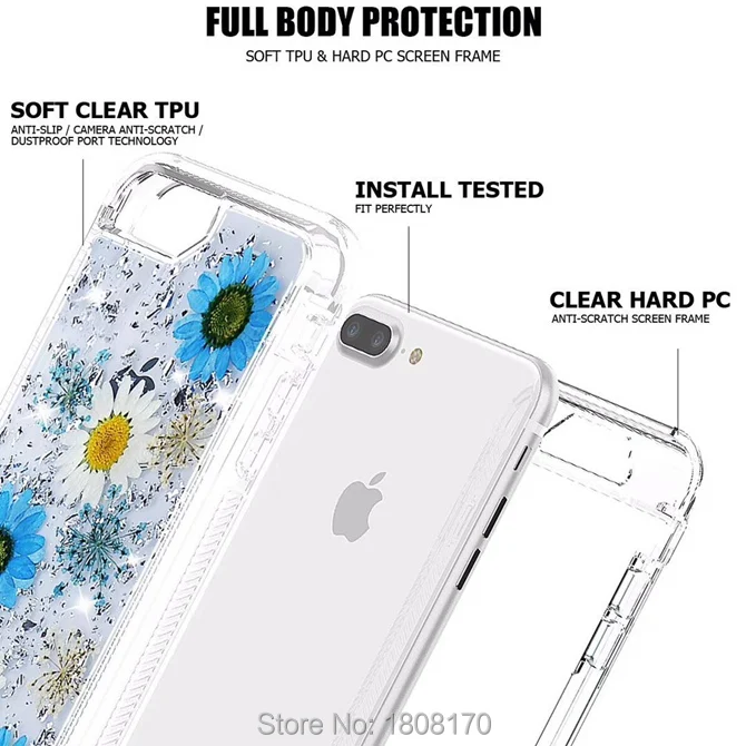 Блестящий цветочный Мягкий чехол из ТПУ для Iphone X 8 7 6 6S Plus Samsung Galaxy S9 блестящий