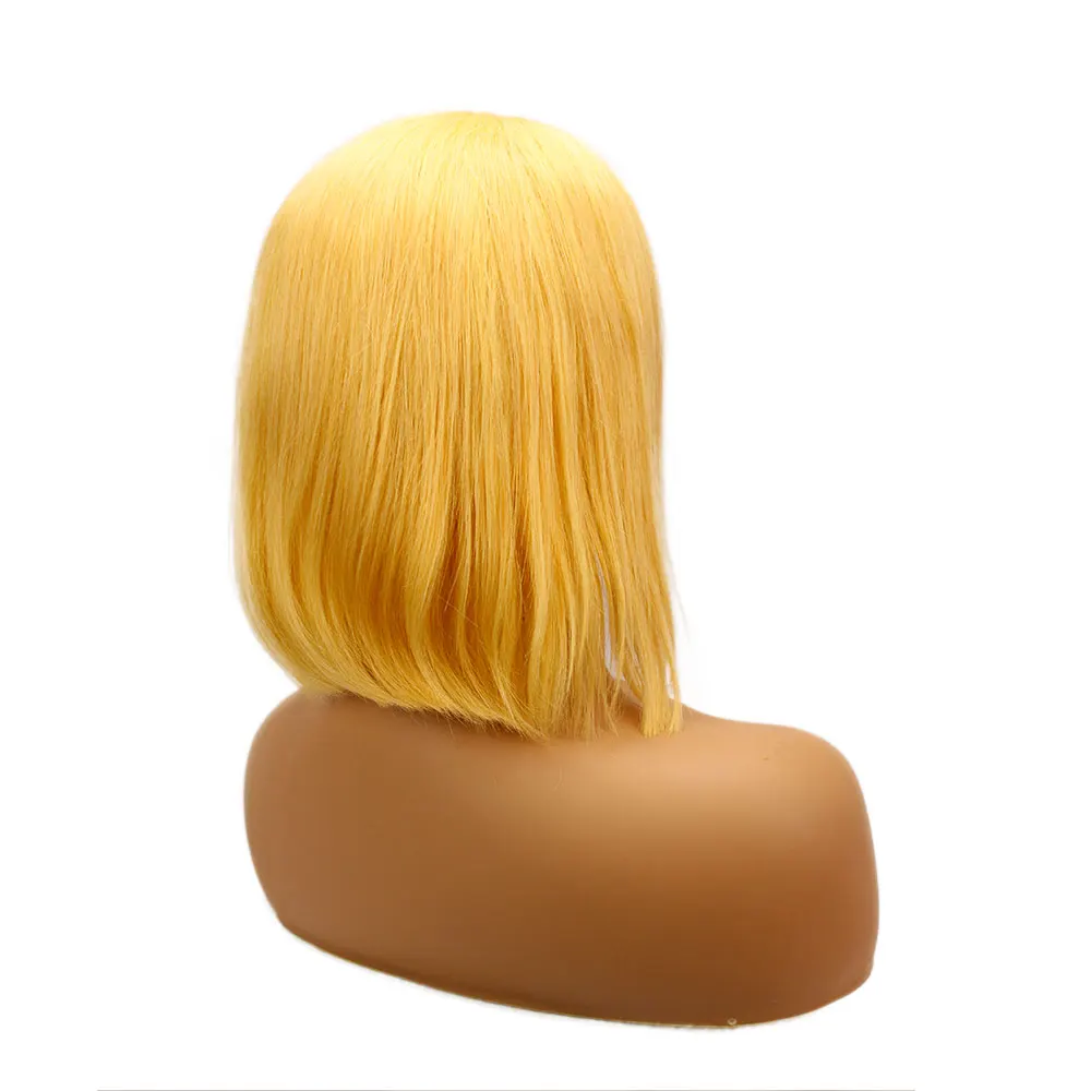 Eseewigs причёска Боб с прямыми волосами красочные парики фронта шнурка человеческих волос синий розовый желтый зеленый парики бразильские волосы remy - Цвет волос: Yellow