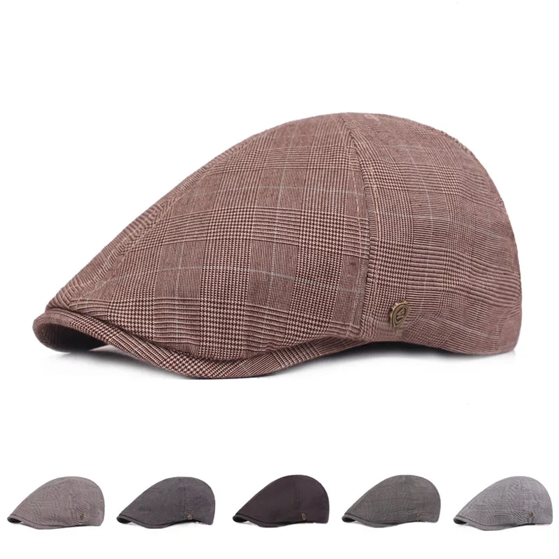 

SILOQIN 2019 New Style Men's Cap European Style Simple Plaid Vintage Berets For Adult Men British Trend Retro Male Bone Dad Hats