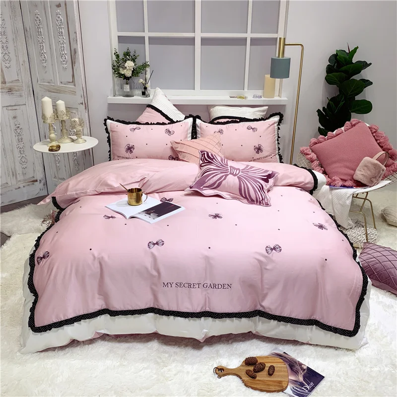 

Luxury Egypt Cotton Secret Garden Bedding Set Embroidery Ruffles Duvet Cover Sets Bed Sheet Pillowcases Queen King size 4Pcs