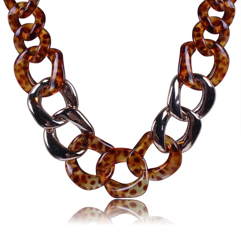 New Unique Design Big Plastic Resin Chain Necklace For Women Fashion Jewelry Gold Plating Brown Color | Украшения и аксессуары