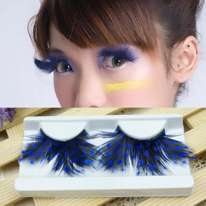 

1 pairs blue 3D feather exaggeration party stage masquerade false eyelashes cross thick natural false eye lashes M180
