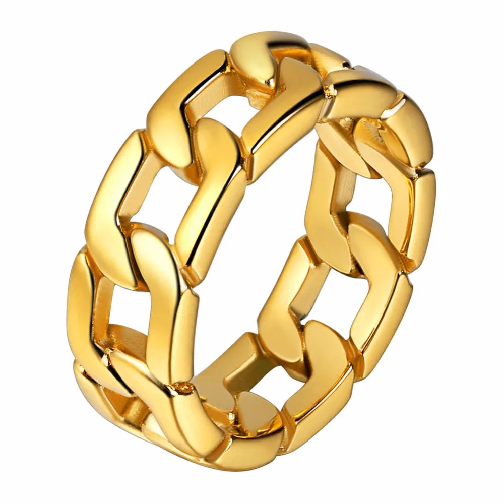 

Cubic chain ring for men gold color stainless steel figaro chain ring R79G