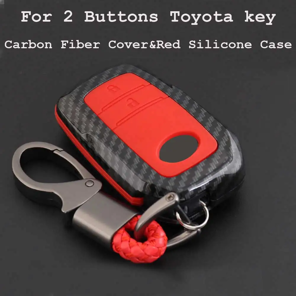 2key-carbonRed Для Toyota Hilux Fortuner Land RAV4 Cruiser Camry Coralla Корона Highlander силикон из углеродного волокна чехол Брелок в виде ракушки - Название цвета: 2key-carbonRed