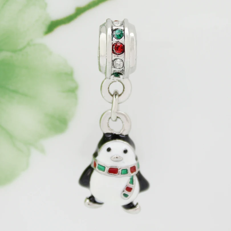 Christmas Penguin with Scarf Charms Lucky Animal Colorful CZ Bead fit Pandora Bracelets | Украшения и аксессуары