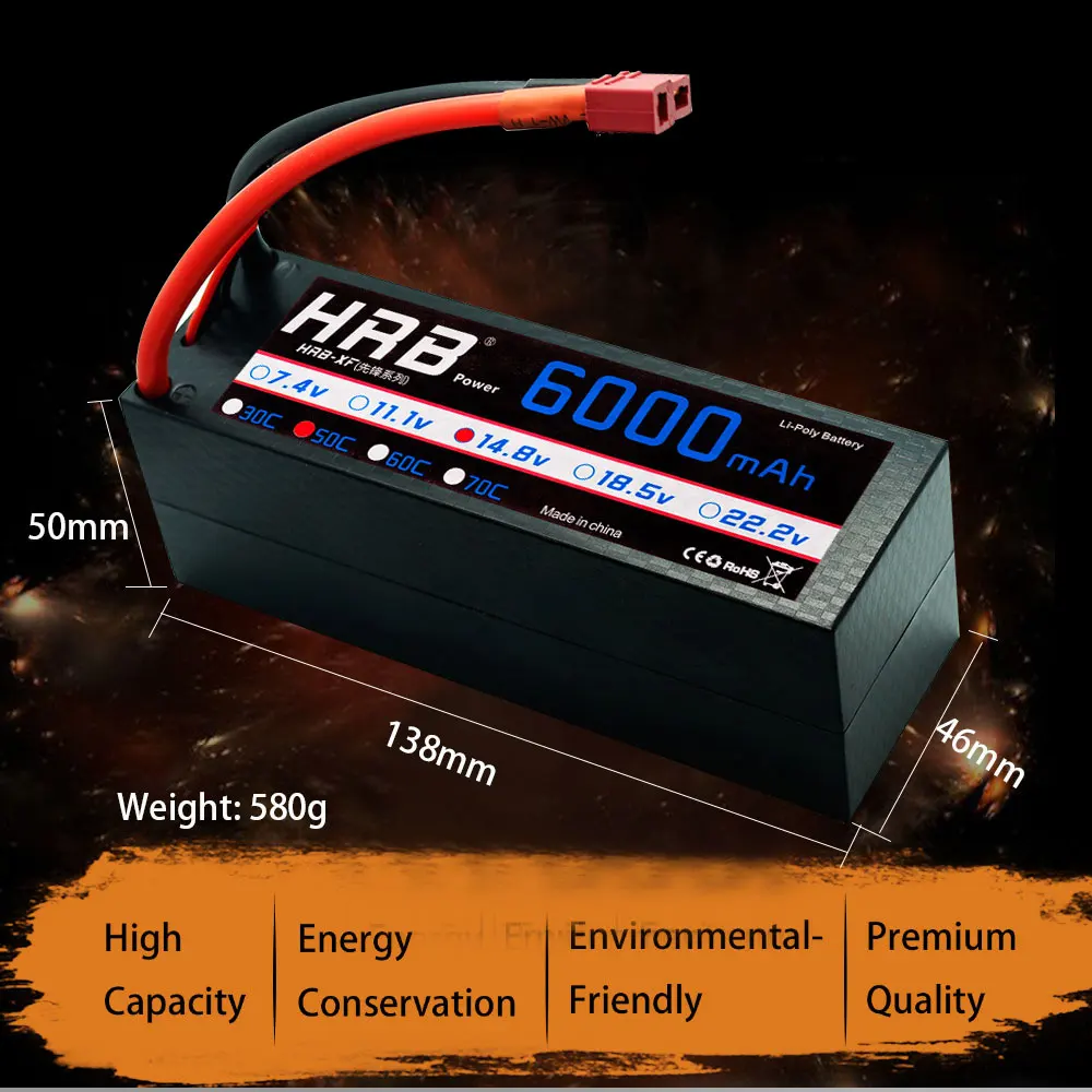 2 шт. HRB RC Lipo батарея 4S 14,8 в 6000 мАч 50C Burst 100C Hrad чехол Deans Разъем для RC багги Truggy гусеничный Монстр Лодка Грузовик