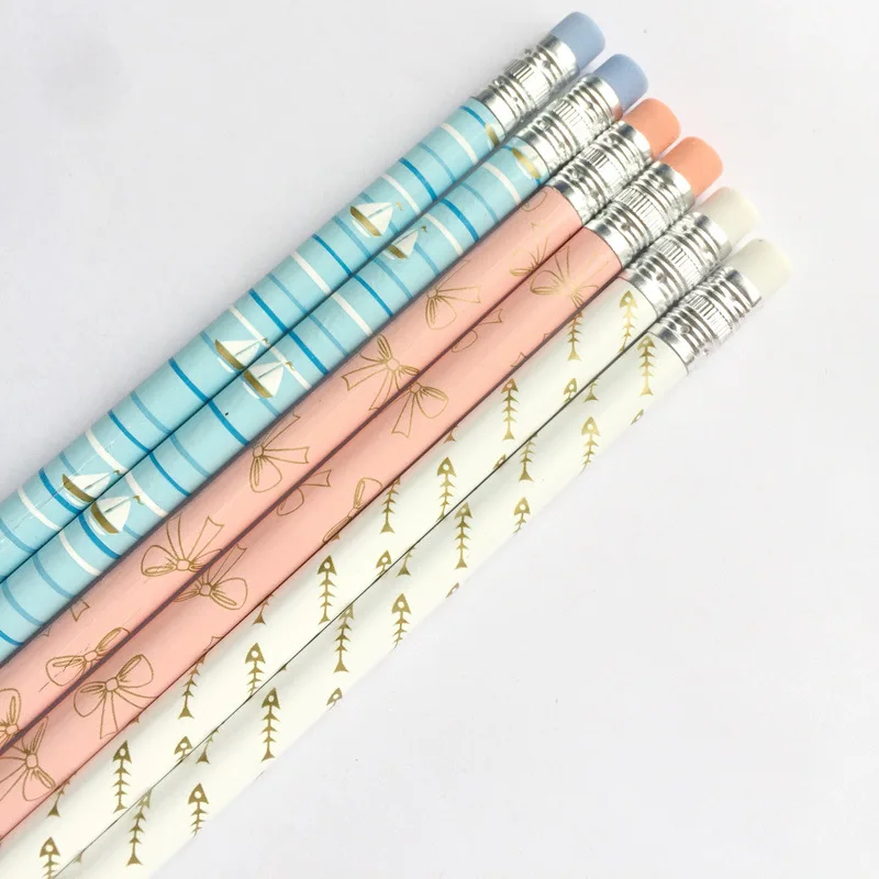 huaqi 12 pcs Brief Fish bone wooden HB Standard Pencil Set School Children Stationery Sketch Draw Pen Art Supplies |