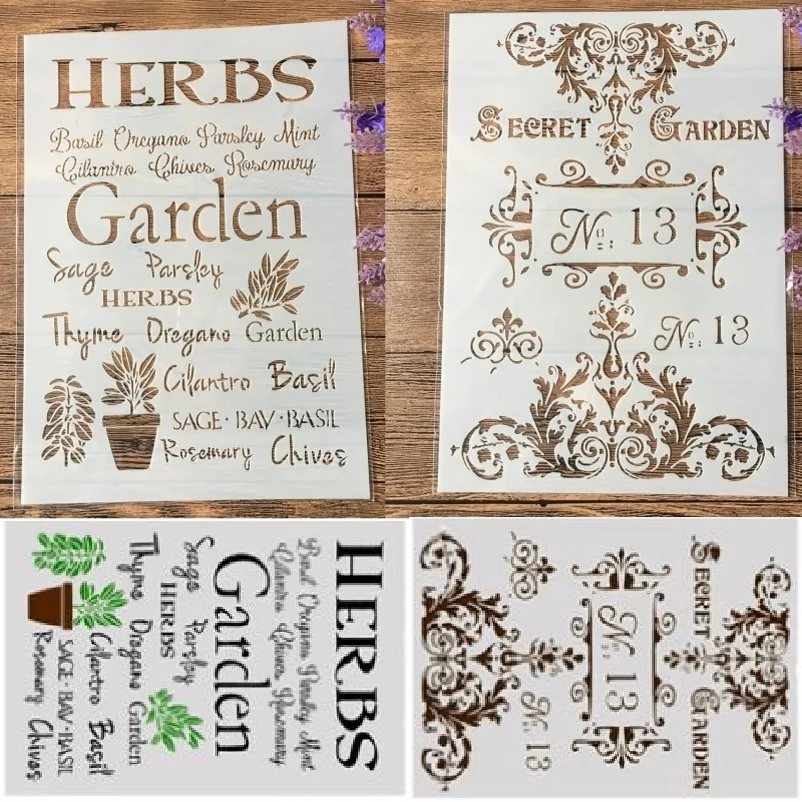

2Pcs A4 Flower Words Garden DIY Craft Layering Stencils Painting Scrapbooking Stamping Embossing Album Paper Template