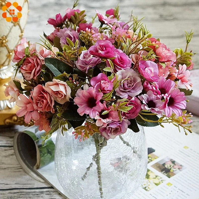 1Bouquet Colorful Artificial European Silk Flowers Daisy&ampRose Flower Bouquet For DIY Wedding Party Decor Home Vases Decorations | Дом и сад