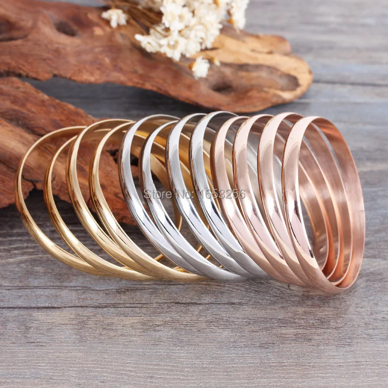 

Heavy 106g 12pcs/ set Lovely Baby Kid's Gifts Stainless Steel Gold/ Rose Gold Cuff Bracelet Bangle Bling 3.8mm*55mm