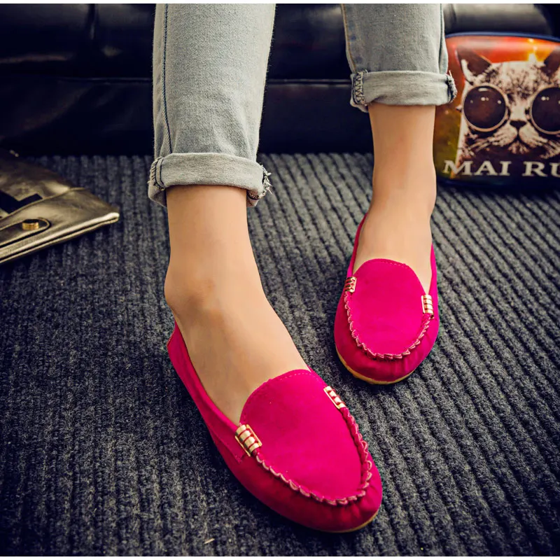 Women Flats Suede Candy Color Loafers Slip on Casual Flat Shoes Soft Ballet Flat Spring Moccasins Shallow Ladies Shoes Puls Size
