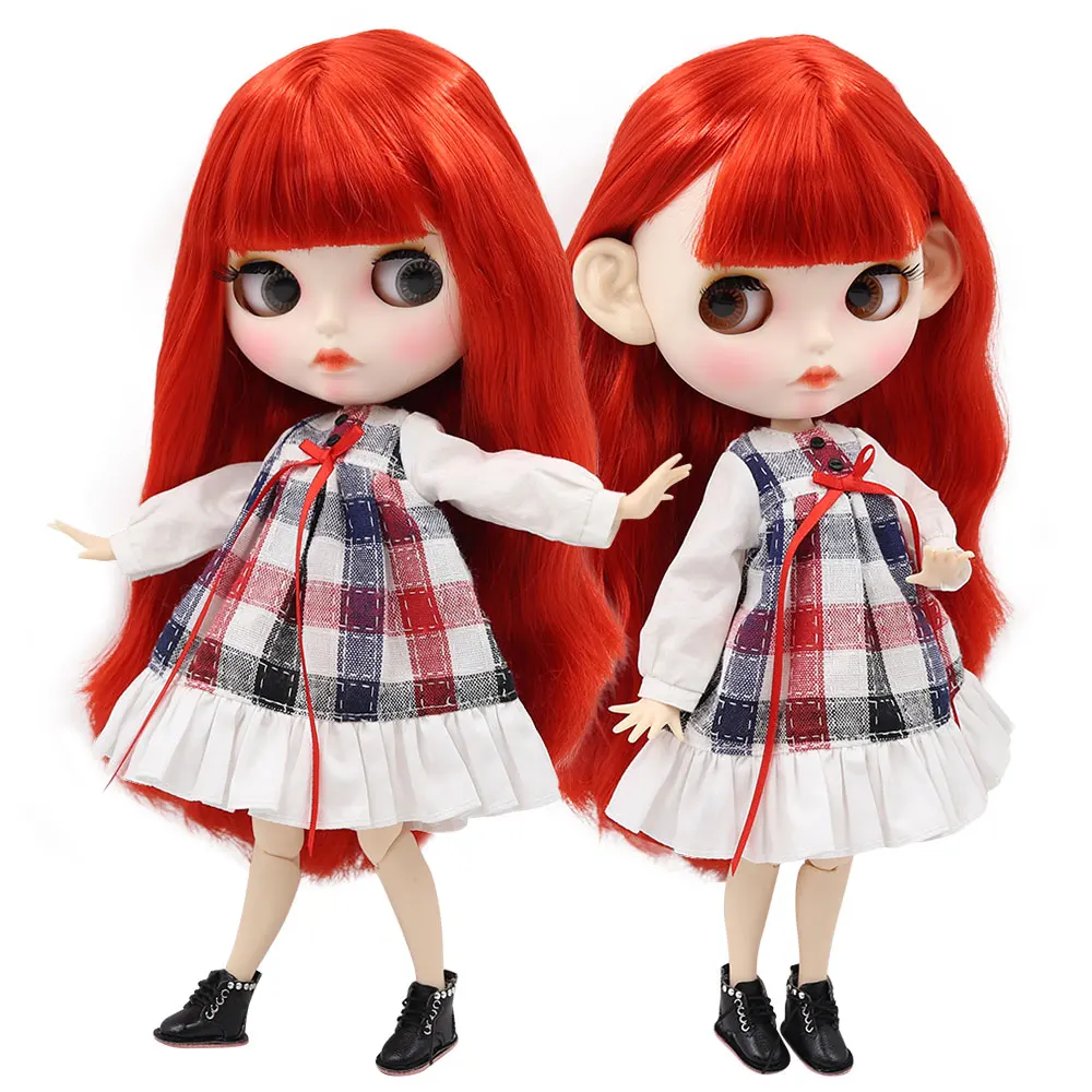 Ледяная фабрика blyth кукла 1/6 bjd белая кожа сустава тела прямые красные волосы, новое матовое лицо индивидуальные лицо BL0115