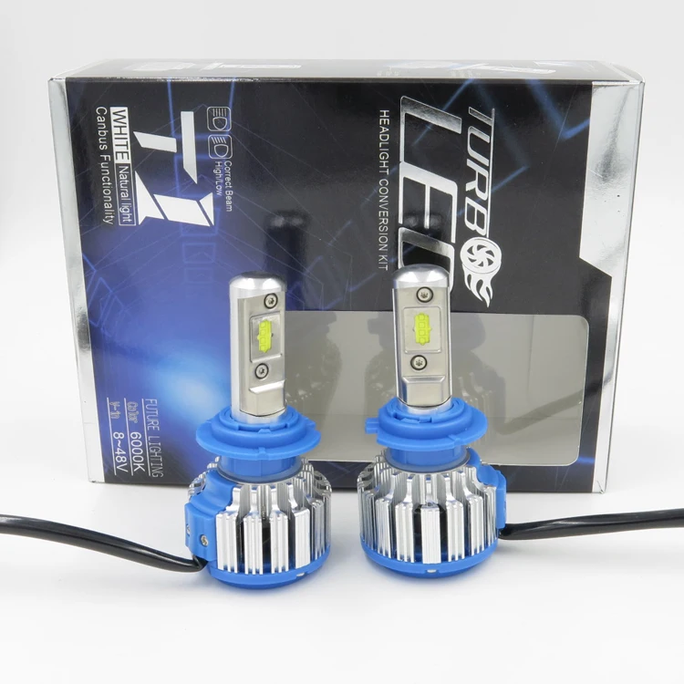 Комплект для автомобильных светодиодных фар T1 turbo H7 Erro Free H11 H8 H9 H10 9005 9006 7000LM 6000K EMC