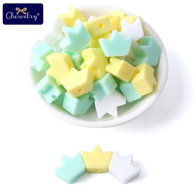Yellow Series Crown CHEWELRY силиконовая бусина 40 шт. детский силиконовый Прорезыватель в форме сердца пищевой детский Кулон Жемчужный силиконовый маленький стержень детские товары игрушка - Цвет: Yellow Series Crown