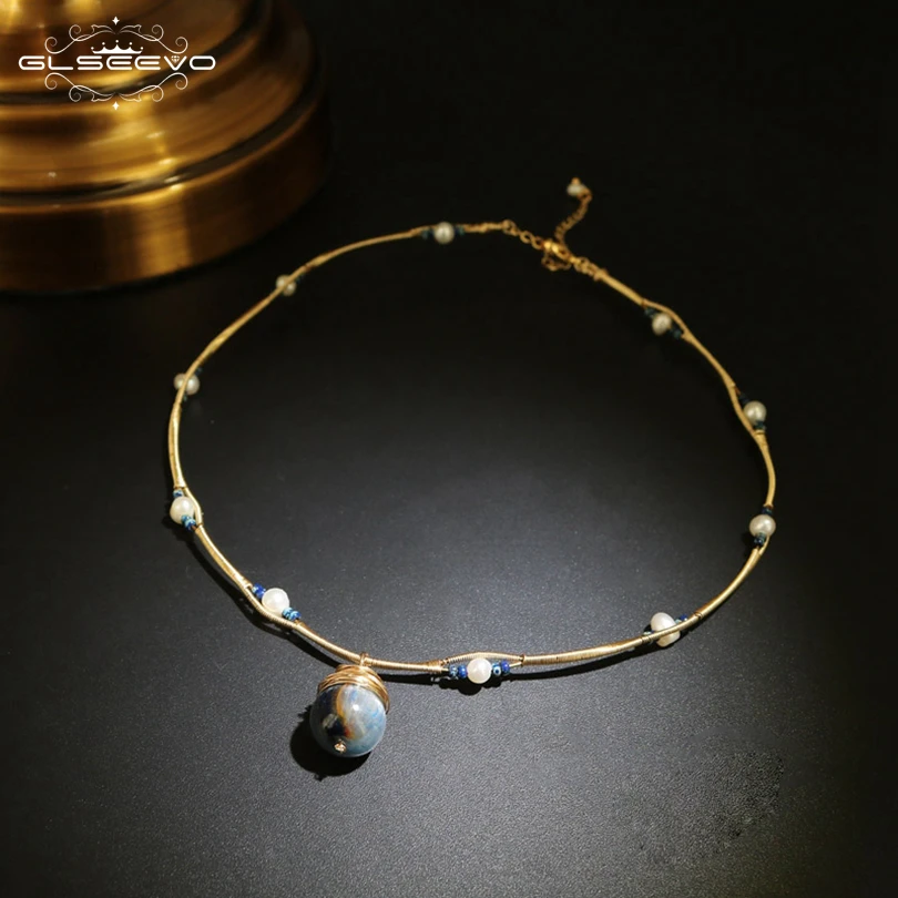 GLSEEVO Natural Fresh Water Baroque Pearl Flower Pendant Necklace For Women Luxury Fine Jewellery Bijoux Collares Collane GN0065 | Украшения