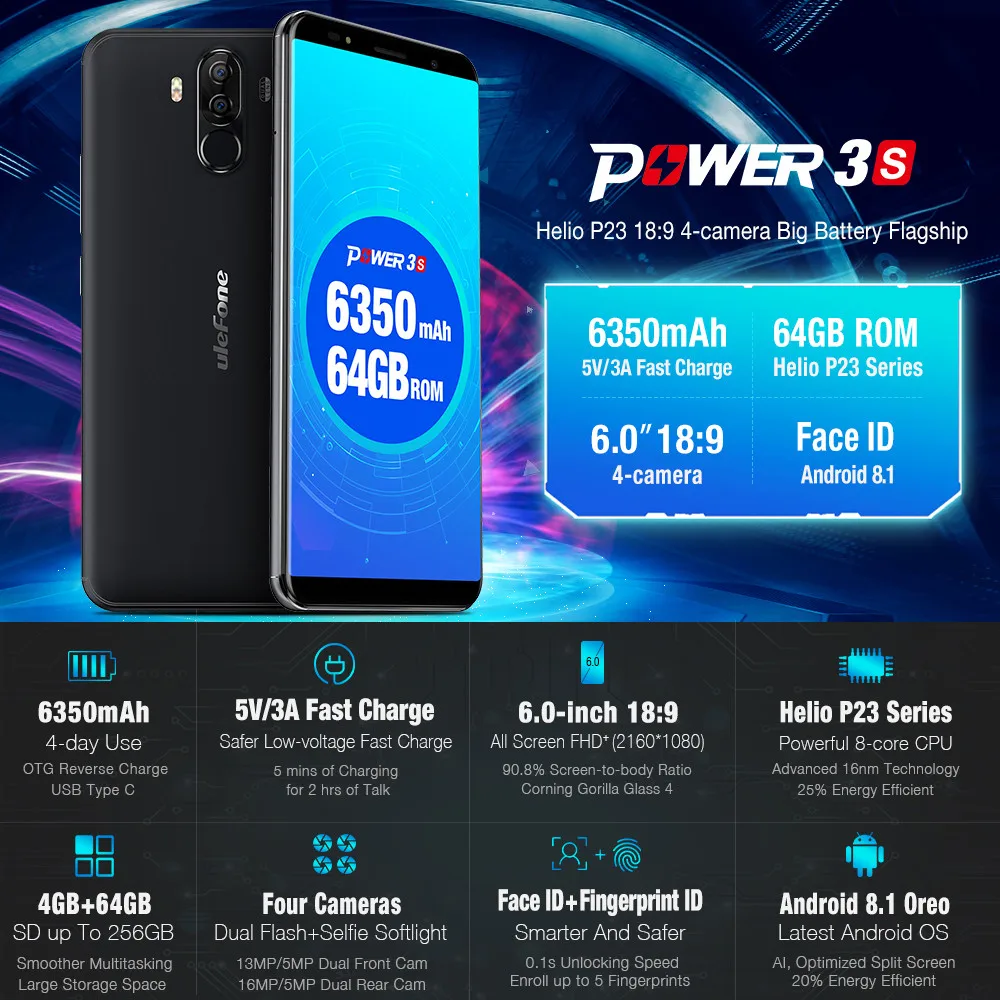Usb HiFi музыкальный плеер MP3 walkman воспроизводитель mp3 плеер 6350 мАч 6,0 HD Ulefone power 3s смартфон 4G
