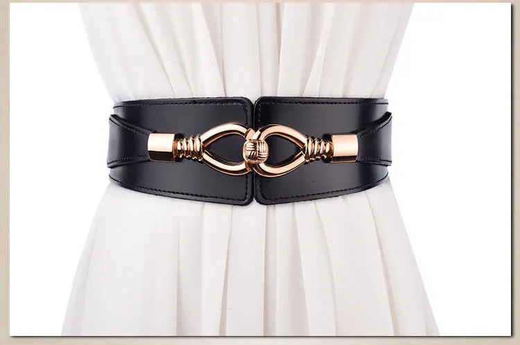 Women Genuine Leather Wide Belts Elastic Waist Female Decoration Cowskin Belt For Women Dree& Coat Interl Cummerbunds SO0114