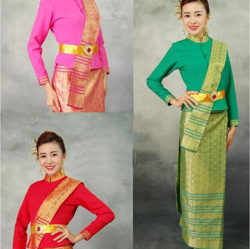 

Thailand Restaurant Bar Work wear Long Sleeve Jacket + Skirt Waiter Multicolored with Shawl Belt New Style Princess Dai Clothing