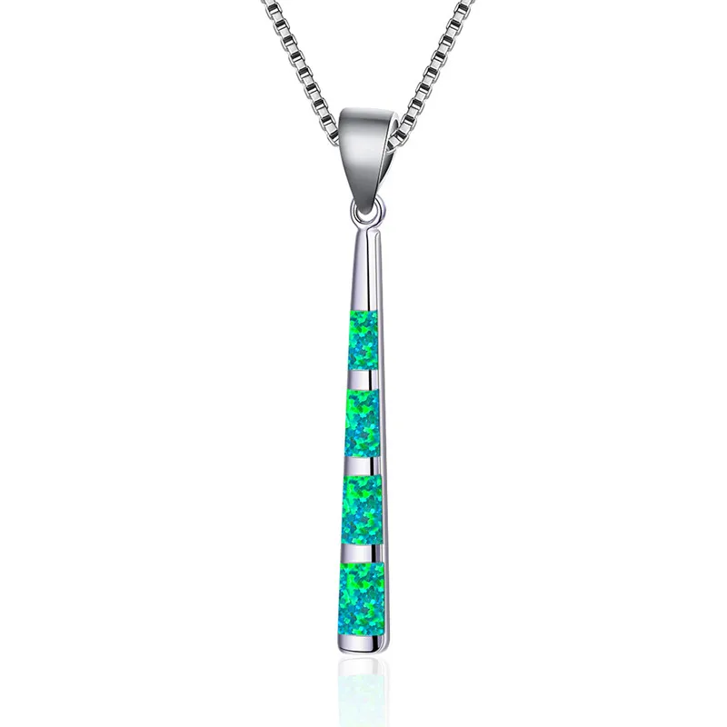 Green Opal Luxury Female Long Geometric Pendants Necklaces Boho Silver Blue Green Fire Opal Necklace Vintage Wedding Necklaces For Women - Окраска металла: Green Opal