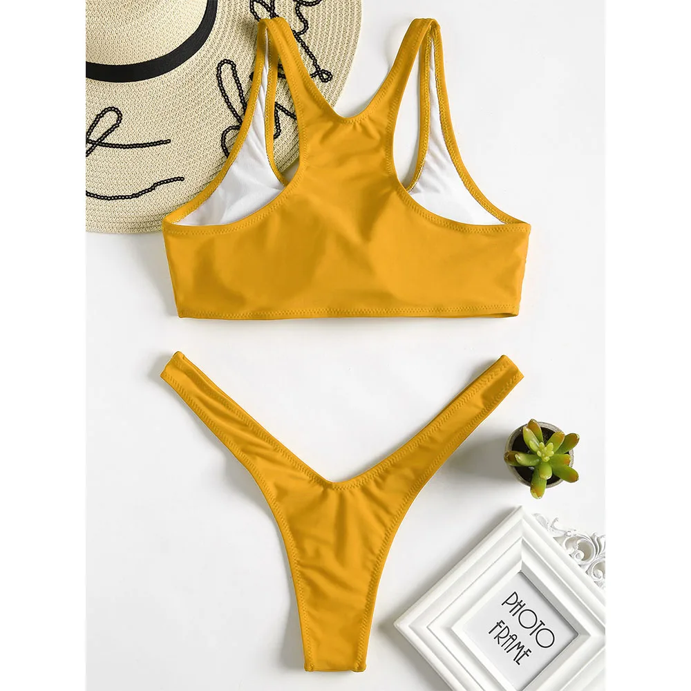 ZAFUL U шеи Racerback Мягкий комплект бикини высокой талией Для женщин купальник