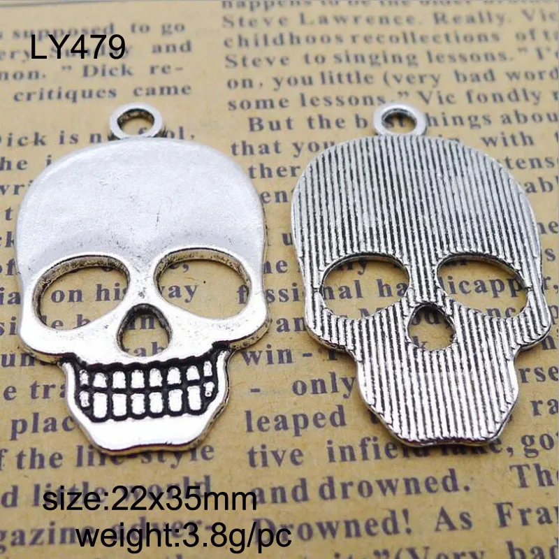 

25pcs Tibetan Silver Plated Skull Charms Pendants For Bracelet Necklace Jewelry Making DIY Handmade Craft 22x35mm