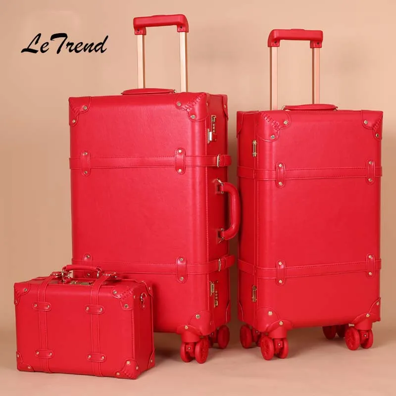 Женский Дорожный чемодан на колесиках Letrend красный свадебный с паролем 20