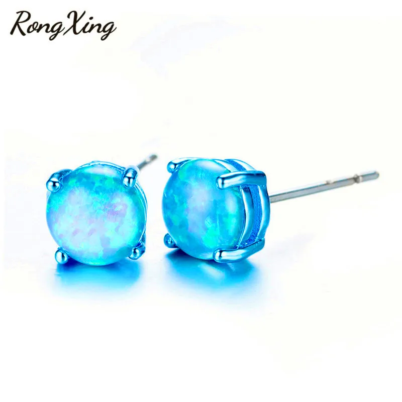 RongXing Vintage Punk Blue Gold Filled Fire Opal Stud Earrings For Women Men Fashion Jewelry Halloween Earring Gift Ear0695 | Украшения и