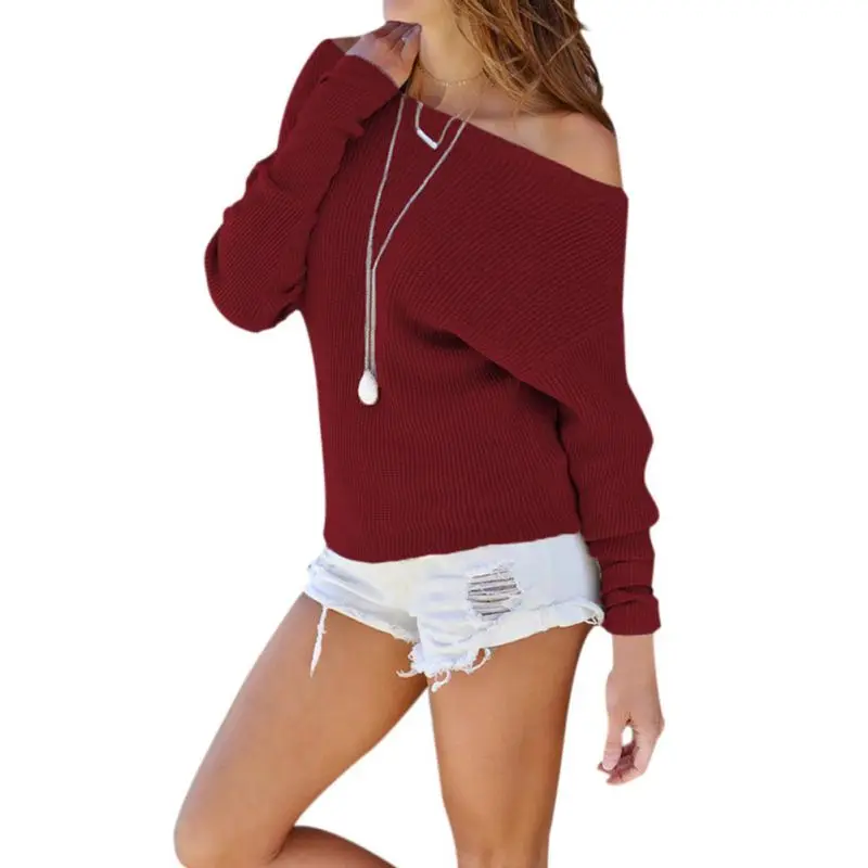 

new Autumn Casual Sweaters Women Off Shoulder Sweater Long Sleeve White Sweater Pullovers Female Slash Neck Solid Clothing