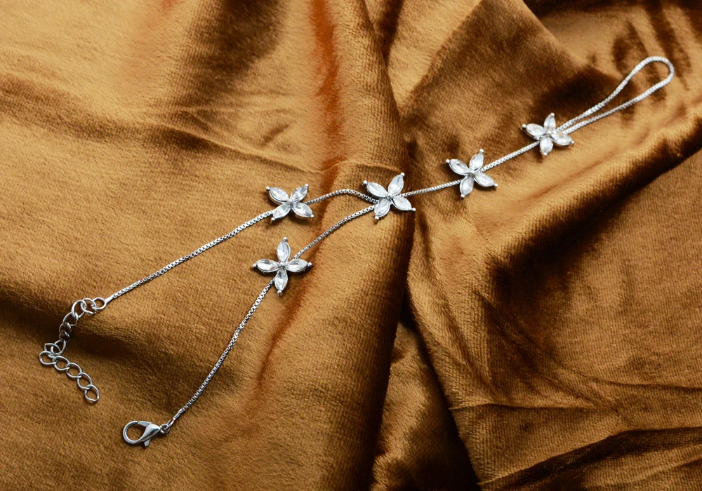 Boho кристаллические цепи браслеты для женщин Винтаж Серебряный цвет браслет богемные Роскошные горный хрусталь цветок миди украшения для пальцев